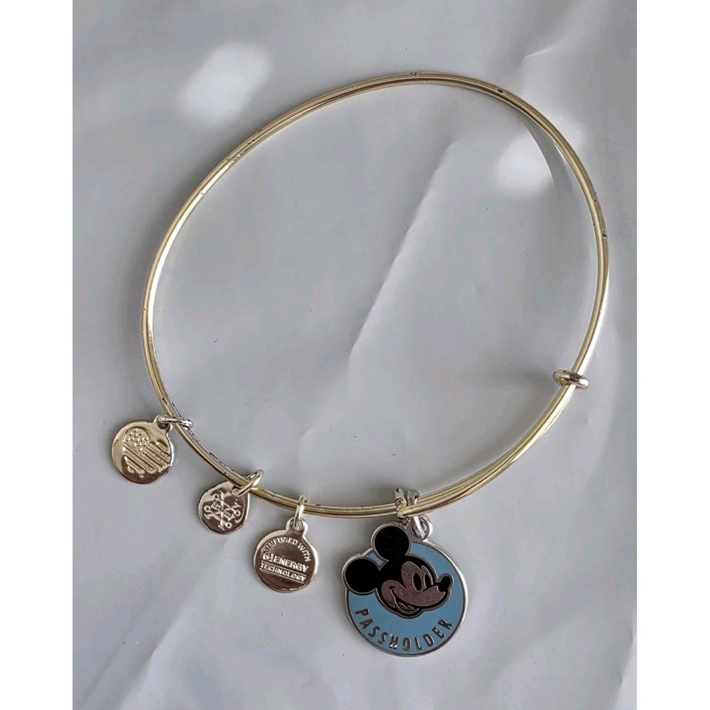 Alex & Ani Disney PASSHOLDER Mickey Mouse Blue Enamel Gold Bangle Bracelet Rare